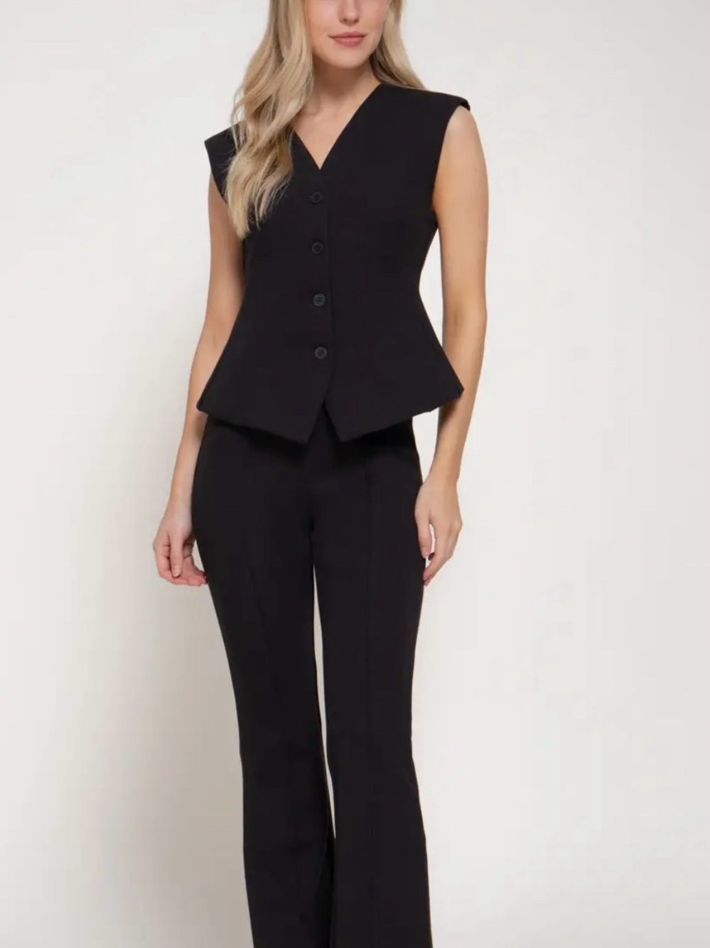Sleeveless Black Tailored Vest & Pants Set